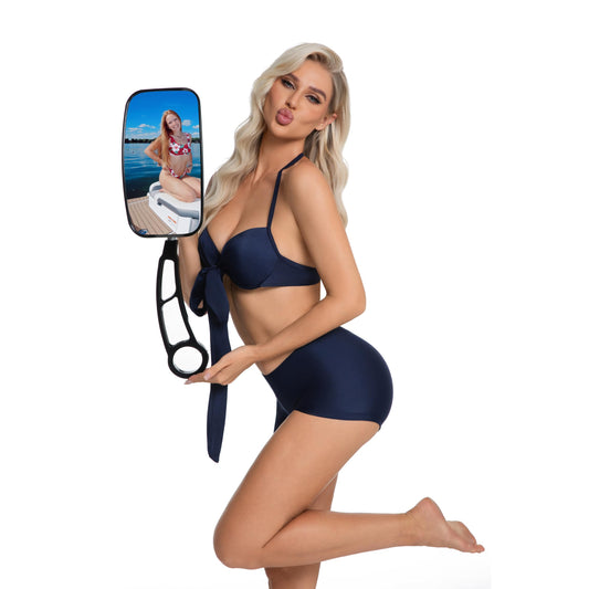 Wakeboard Tower Mirror Black, 7x13" Convex Boat Rear View Mirror, All-Black Stable Mount, 360° Adjustable Ball Joint, Fits Wake Towers up to 2.5", for Wake Surf, Ski Boat & Tubing