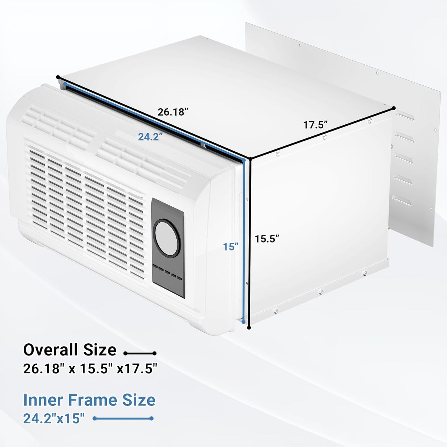 Upgraded PTAC Wall Sleeve, 26.1”L x 15.5“W Metal Wall Sleeve with Exterior Grille for Packaged Terminal Air Conditioners, Ventilation & Drain Hole Design, Noise-reducing Waterproof