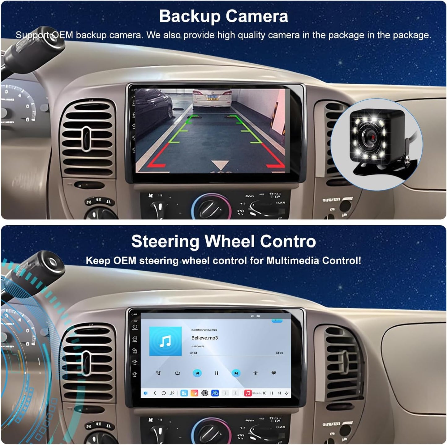 QLED Radio for Ford F150 1999 2000 2001 2002 2003 Upgrade,Touch Screen Stereo Replacement,Wireless carplay Android auto,Free Camera