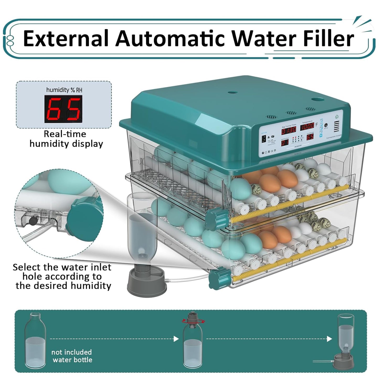 Incubators for Hatching 120 Eggs, Egg Incubator with Automatic Egg Turning and Humidity Monitor, Temperature Control, 5 Automatic Incubation Modes