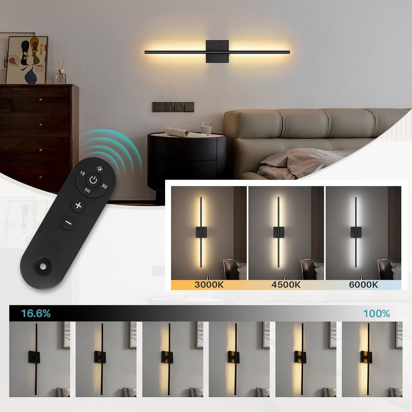 Removable 10000mAh Battery Operated 2 Pack Wall Sconces Remote Control