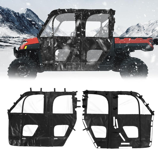 UTV Cab Enclosure Compatible with Polaris Ranger XP 1000 Crew 2019-2024, 2 Zipper Soft Upper Doors with Open Slot for Mirrors, Rolling Window, Water