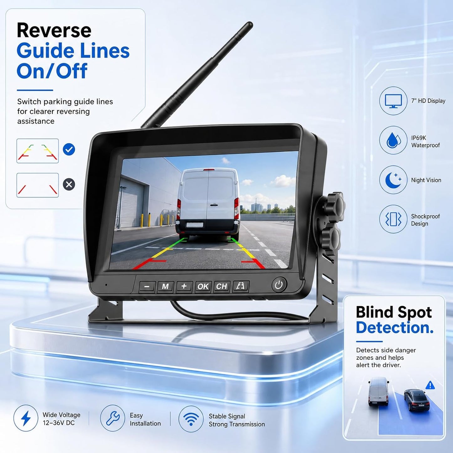 Wireless Backup Camera for Ford Transit 2014-2018, 3rd Brake Light Rear View Camera System with 7" Monitor, High Mount Roof Reverse Camera, IR Night Vision, Parking Assist