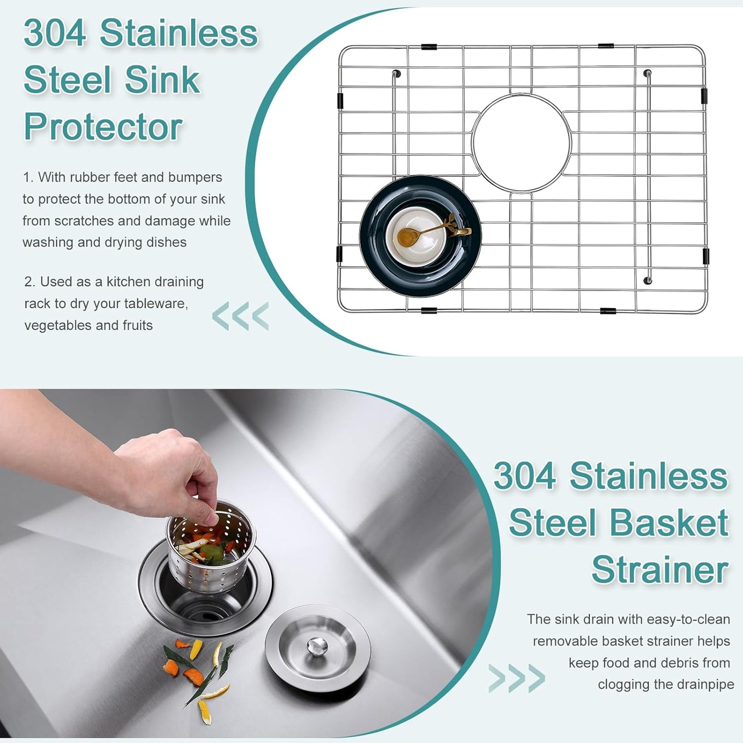 KINKIB 20 inch Drop-in Kitchen Sink Single Bowl, Small Topmount Kitchen Sink with Protective Bottom Grid, Overmount 304 Stainless Steel Kitchen Bar