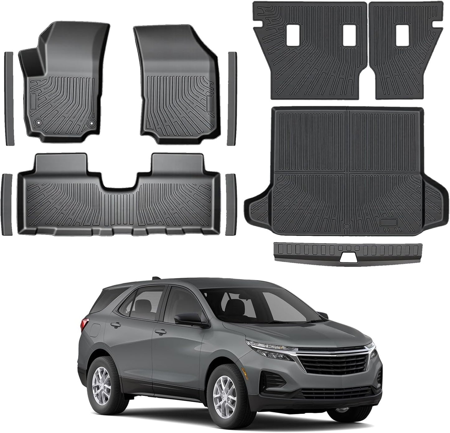 Floor Mats for 2018-2024 Chevy Equinox Gas Model TPE 11PCS Full Set with Cargo Liner Seat Back Bumper Protector Door Sill Guards All-Weather Heavy Duty Custom Fit Equinox Interior Accessories