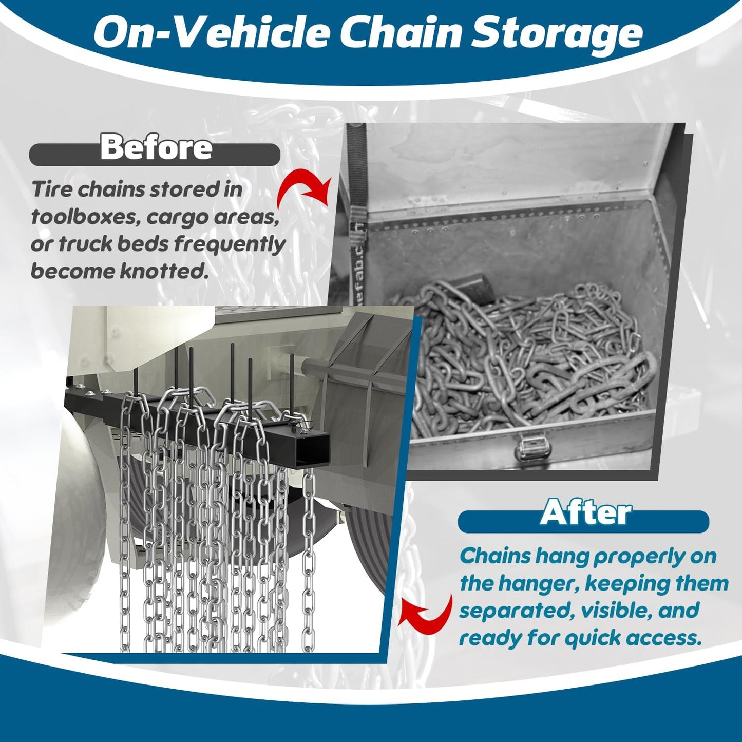 Roll-Out Tire Chain Hanger, Heavy-Duty Tire Chain Rack with 12 Ball Casters, Bolt-On Tire Chain Mount for Semi Trucks, Frame-Mounted Tire Chain Holder Compatible with Kenworth, Peterbilt & More
