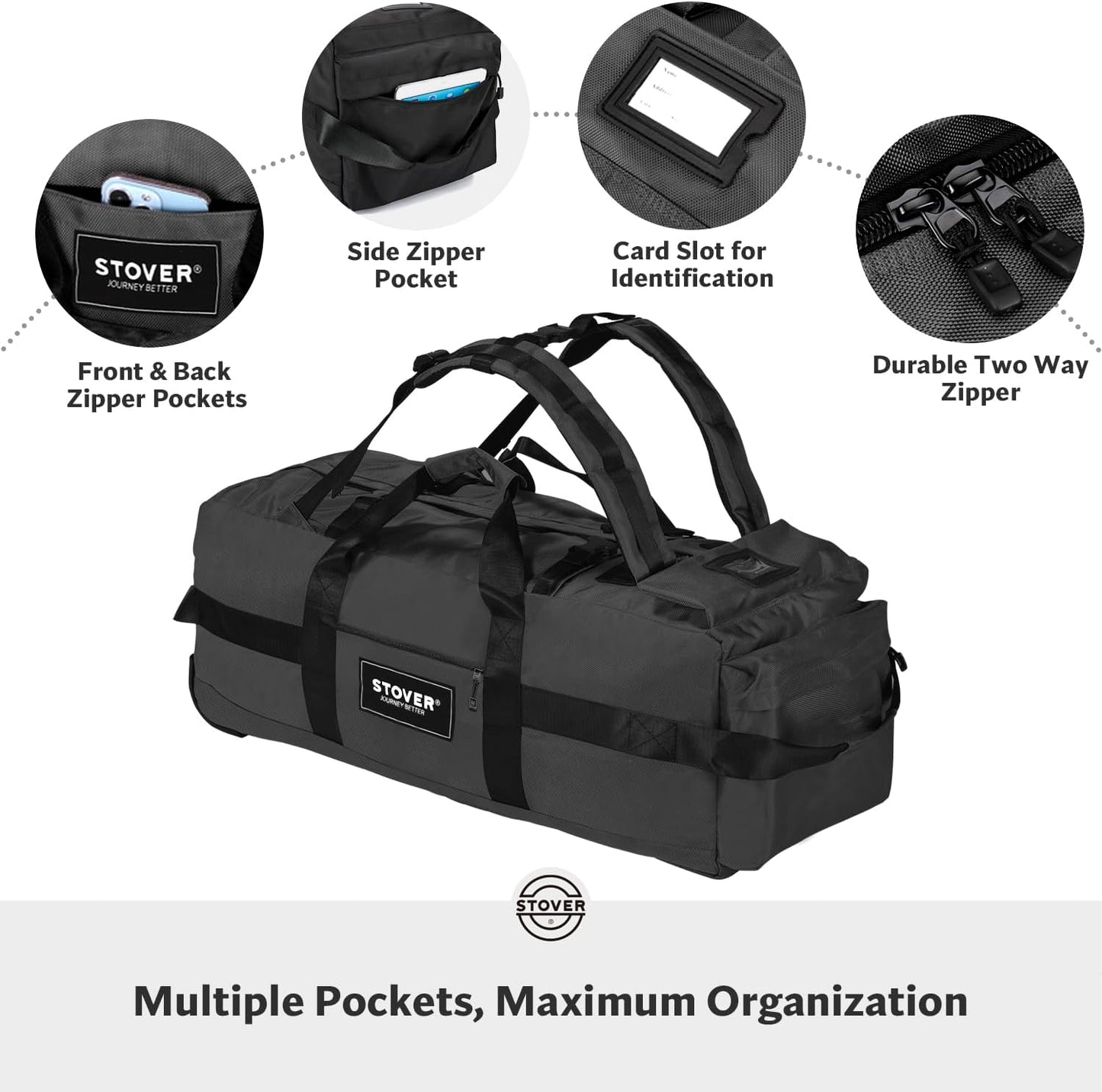 100L Rolling Duffel Bag with Wheels, X-Large 32 Inch Durable Travel Duffle Bag + Toiletry Bag