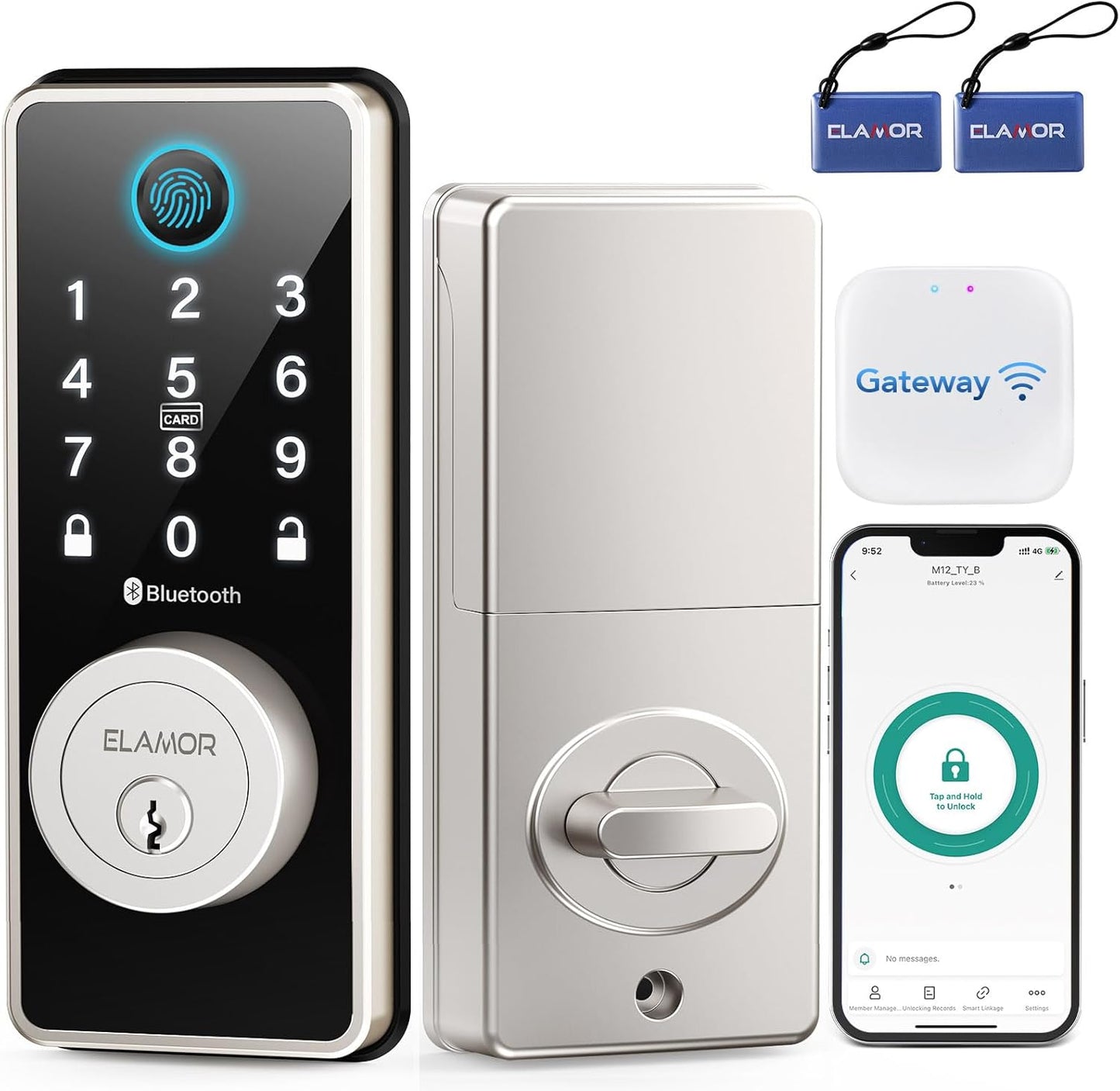 ELAMOR Keyless&nbsp;Entry&nbsp;Door&nbsp;Lock, Smart Front Door Lock with App Control, Bluetooth Fingerprint&nbsp;Door&nbsp;Lock, Touchscreen Keypad,