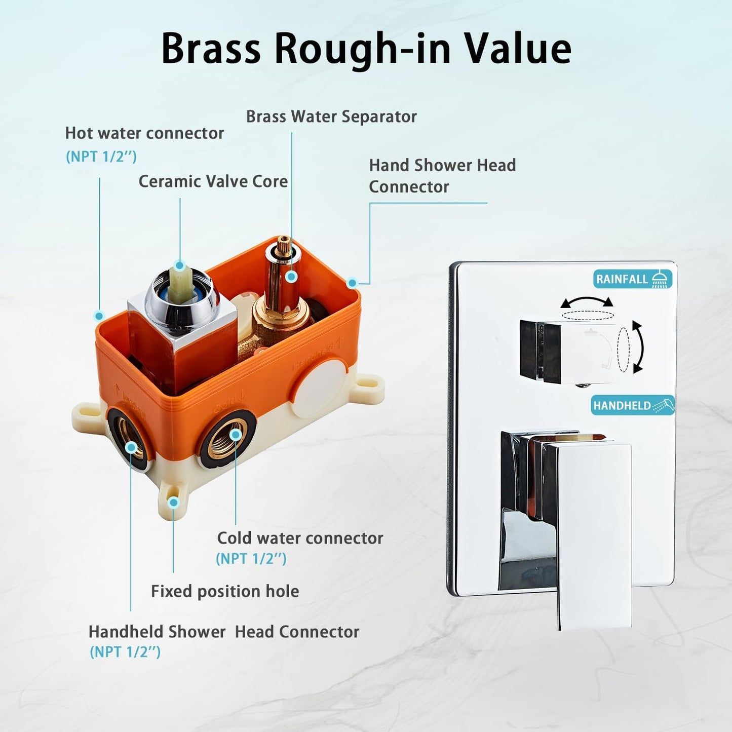 RTOBWEYE Shower Faucet Set Silver Shower System with 8 Inches Rain Shower Head,Ceiling Mount with 3-Setting Handheld Shower Combo System,Stainless