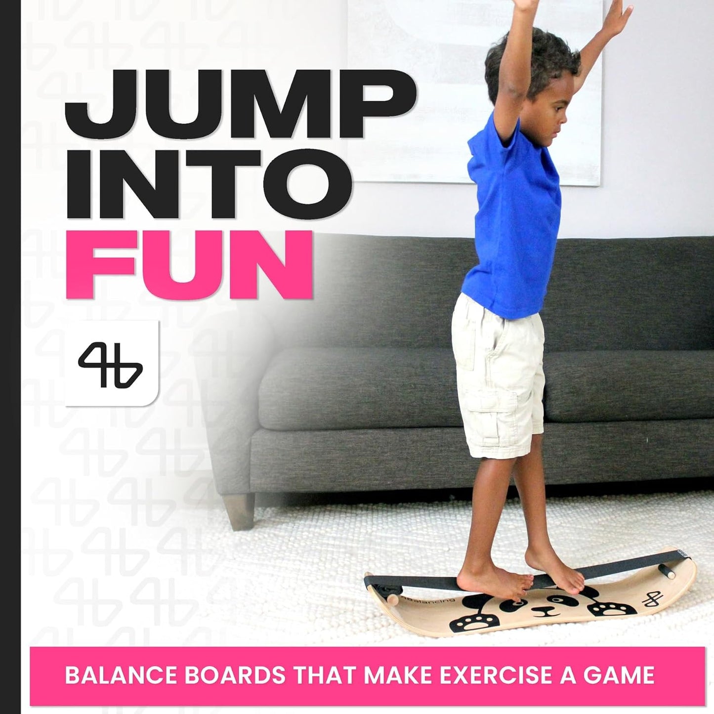 Balance Board for Kids - Slackline Wooden Wobble Board - Slackboard Balance Trainer for Coordination - Training for Skateboard, Snowboard, Football, Soccer, Baseball, Basketball Panda