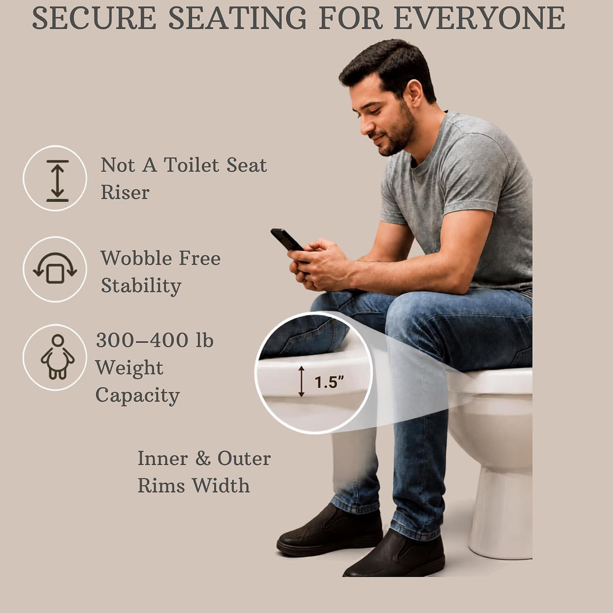 Safe Buns Patented Dual Lock Rims Elongated/Oval Toilet Seat