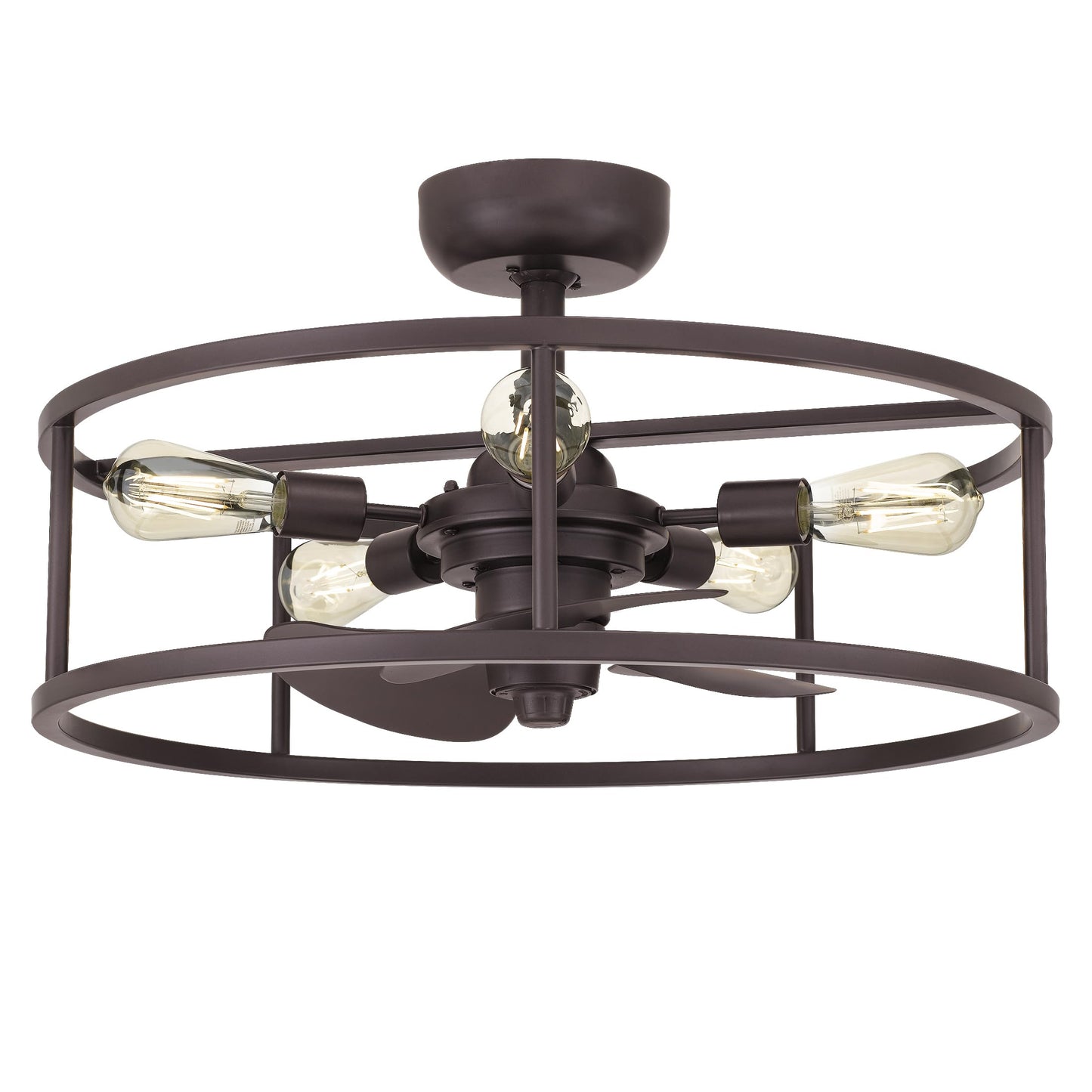 New Harbor Ceiling Fan with Light, 5-Light Western Bronze Open Cage Flush Mount Fandelier, Remote Included, Dimmable LED Bulbs