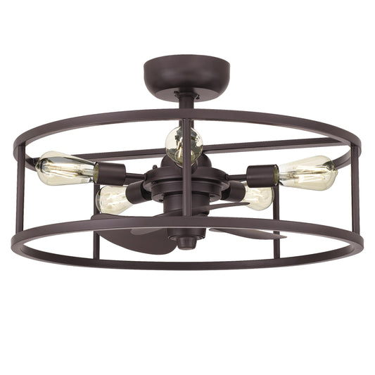 New Harbor Ceiling Fan with Light, 5-Light Western Bronze Open Cage Flush Mount Fandelier, Remote Included, Dimmable LED Bulbs