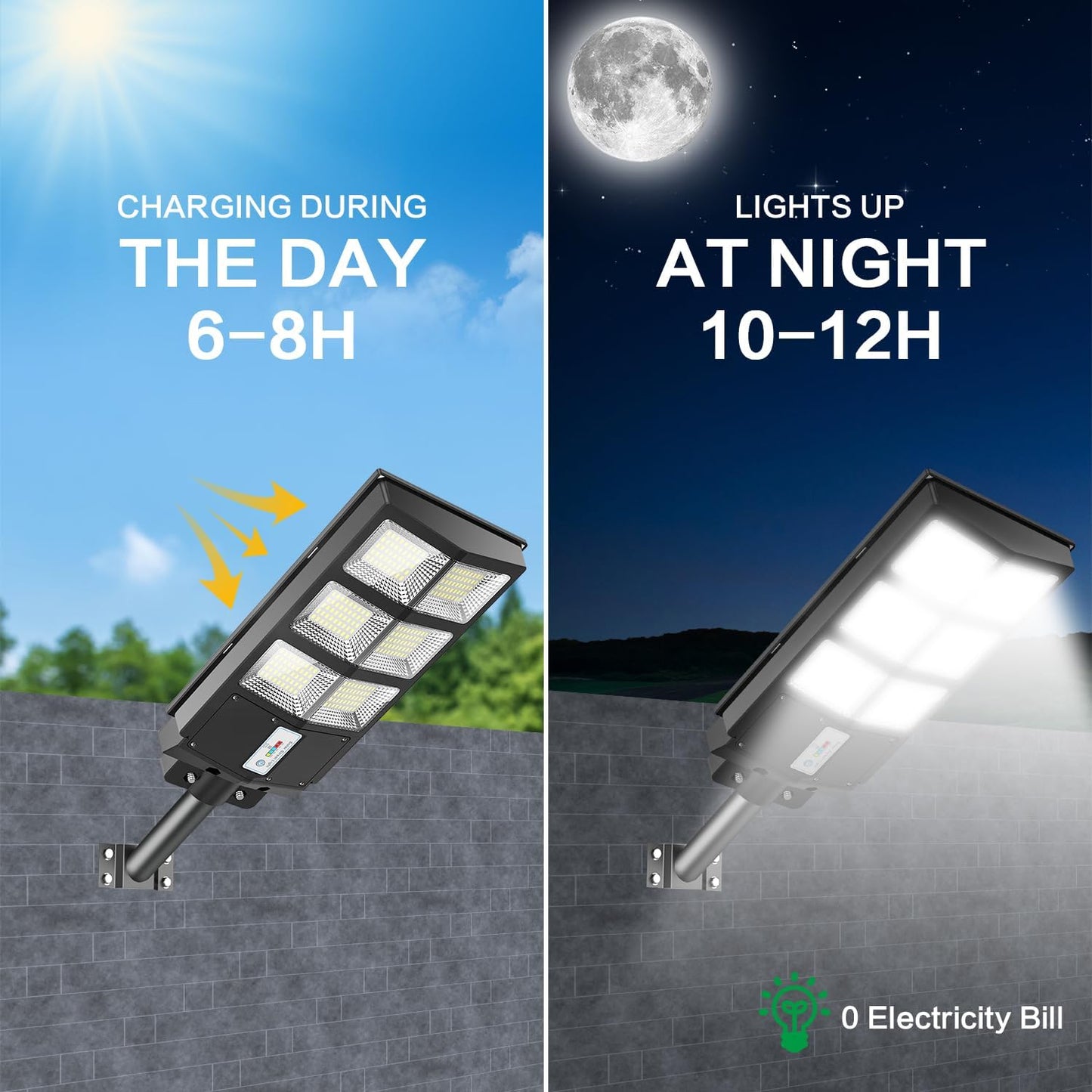 600W Solar Street Lights Outdoor Waterproof, 6500K 30000LM Outdoor LED Street Light Dusk to Dawn, LED Wide Angle Lamp with Motion Sensor and Remote