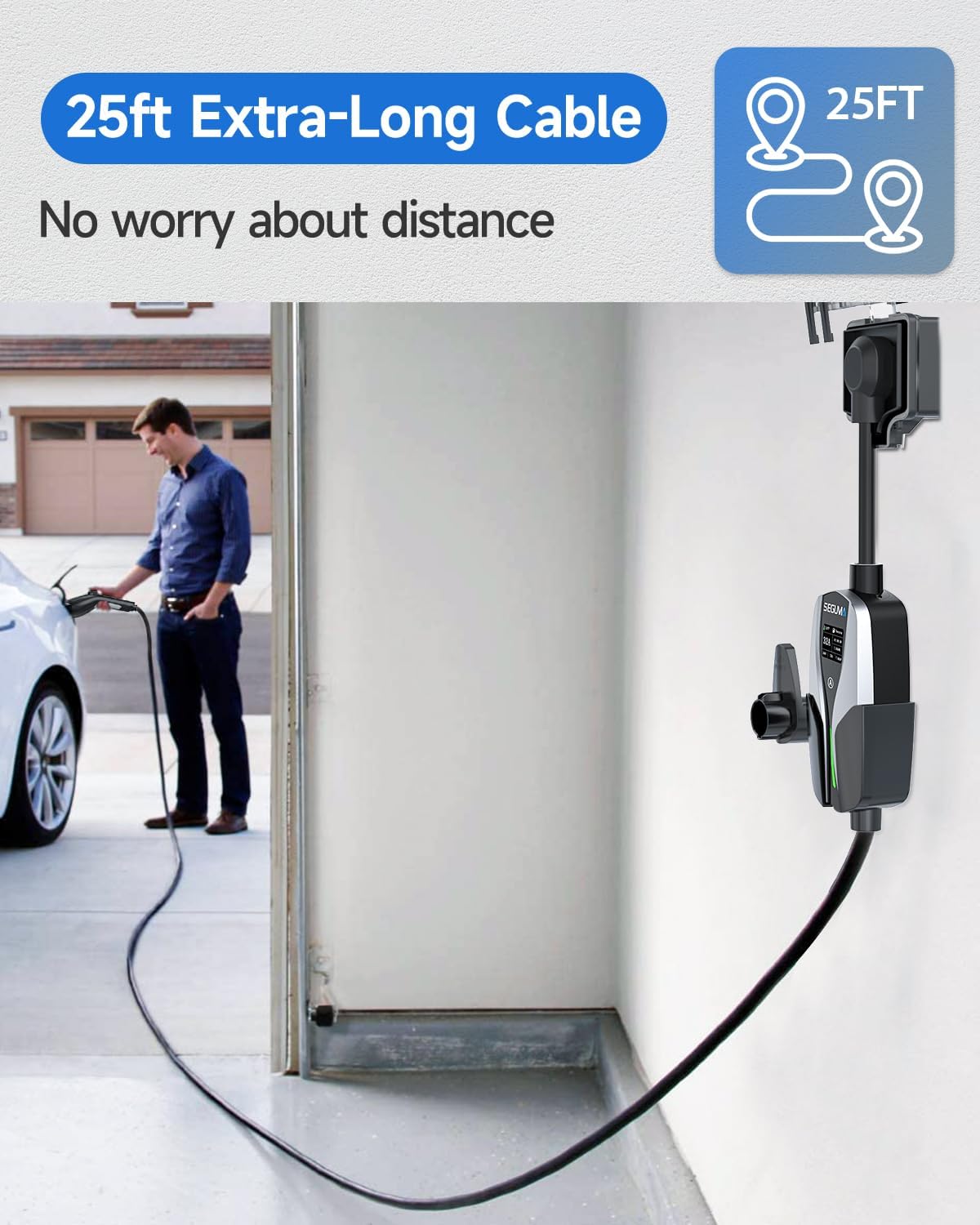 Level 2 EV Charger(32A, 240V, NEMA 14-50 Plug), Portable Electric Car Charger with 25ft EV Charger Extension Cable, Adjustable Cu