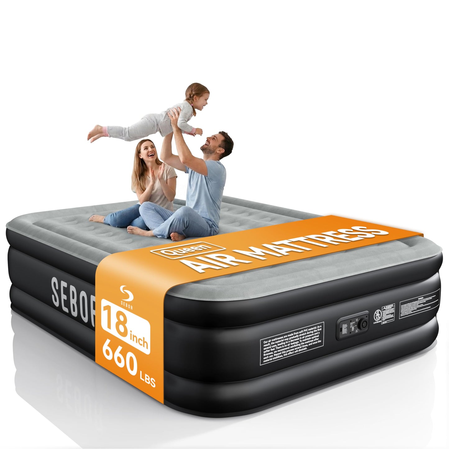 Air Mattress Queen with Built-in Pump 18", Comfortable Self-Inflating Air Mattress with High-Speed Pump, Durable Blow Up Mattress Queen with Storage Bag for Guests, Camping, Travel