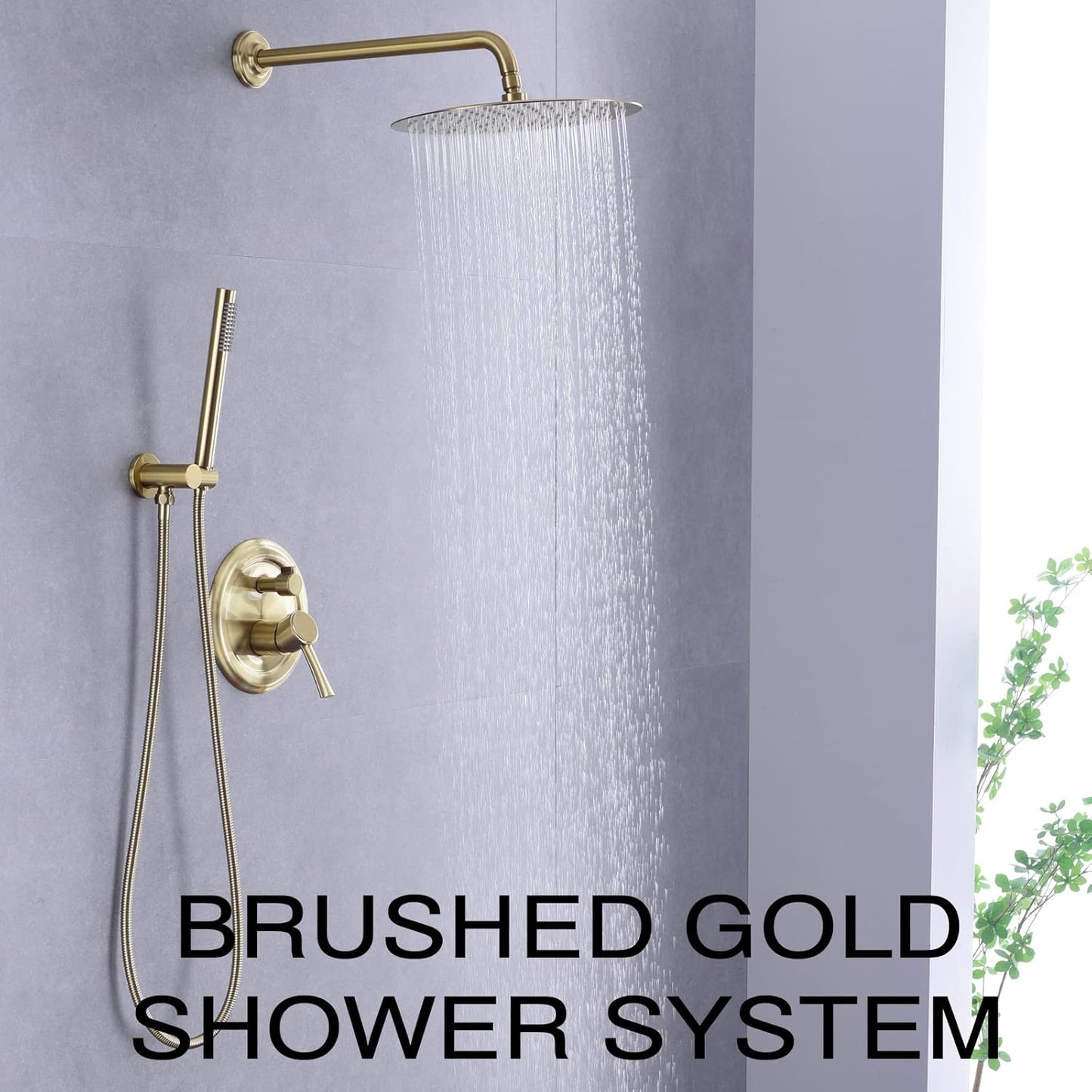 TRUSTMI Rainfall Shower System, Pressure Balanced Shower Set, 12 Inch Shower Trim Kit, Wall Brass Rough-In Valve Included, Brushed Gold (Brushed Gold)