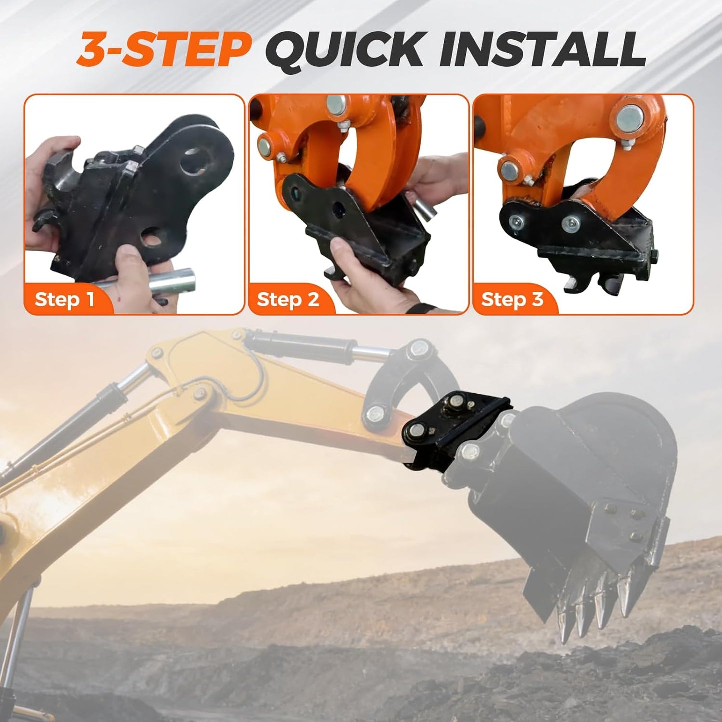 25mm Pin Quick Change Hitch for 0.8-1.8 Ton Mini Excavator, Mechanical Quick Coupler for Buckets Rippers Augers Attachments, High-Strength Alloy Steel Adapter, Time-Saving Tool