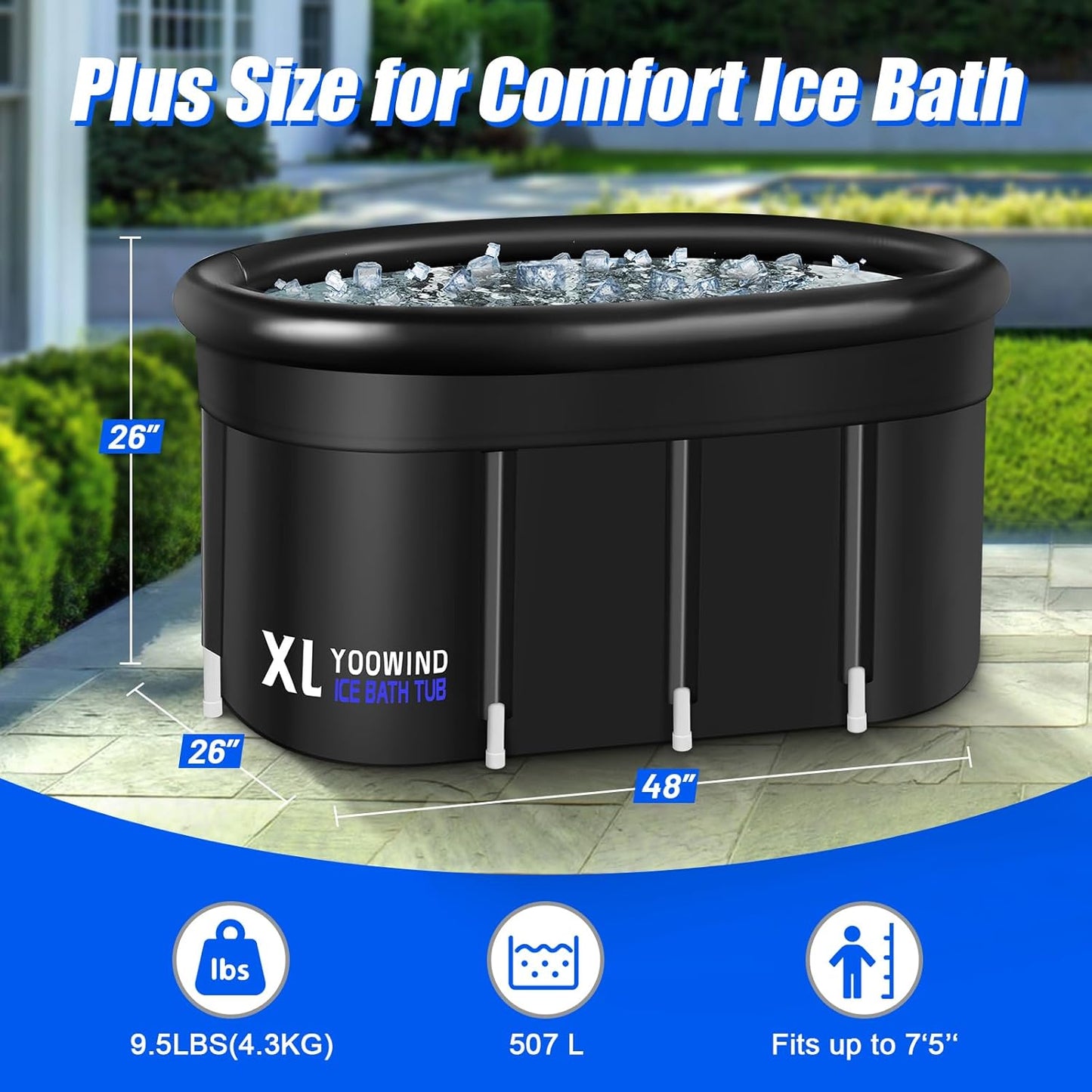 XL Ice Bath Tub for Athletes with Cover, 134 Gallons Cold Plunge Tub for Cold Water Therapy Recovery, One Size Fits Most; Insulated Portable Ice Bath