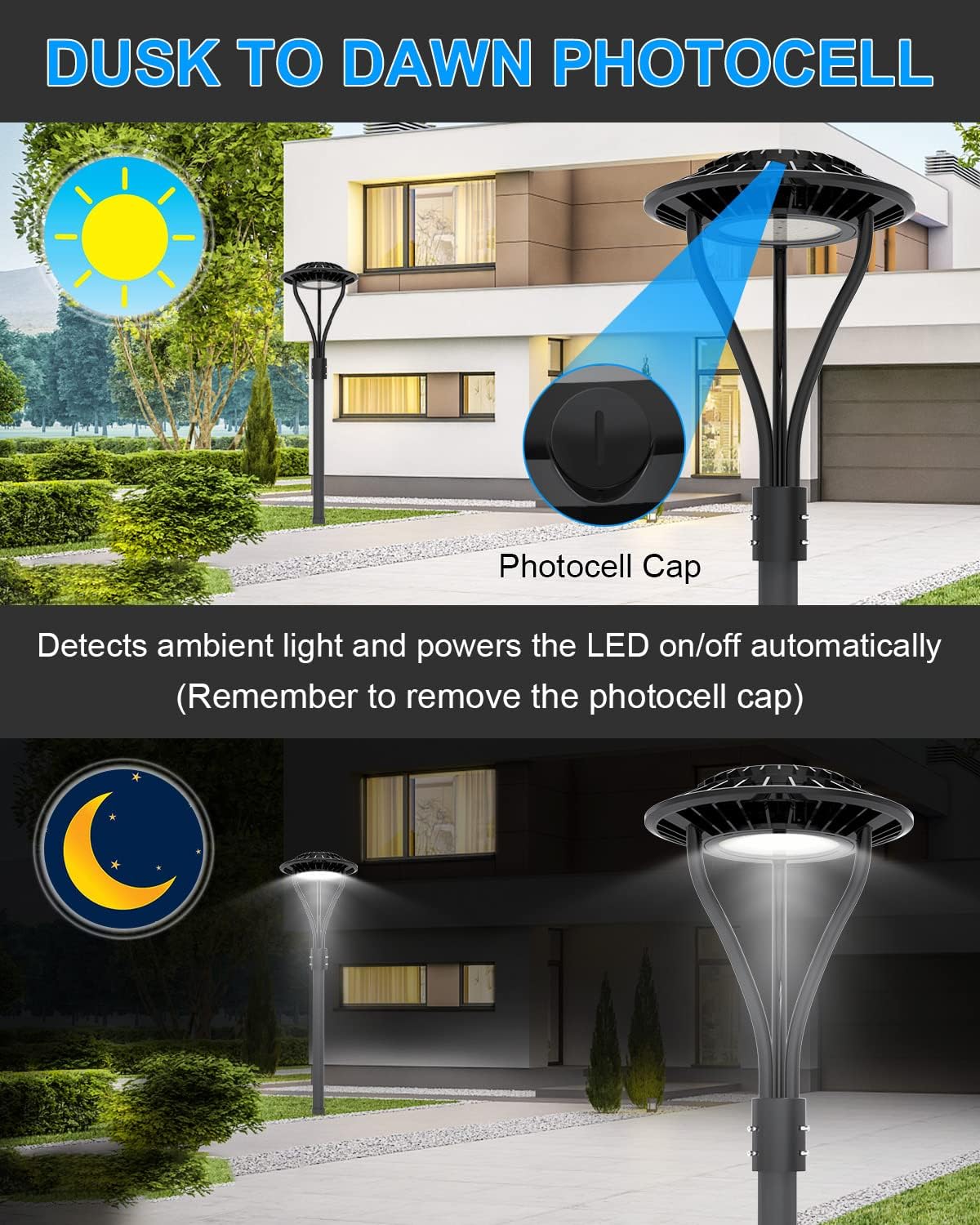 LED Post Top Light 80W 11200LM LED Post Lights Outdoor Lamp Post Light 5000K IP65 Waterproof LED Street Area Lighting Dusk to Dawn Pole Light for