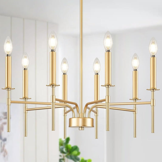 ZUYURT 8 Light Gold Chandelier Light Fixture,Modern Farmhouse Dining Room Chandelier Over Table,E12 Round Metal Candle Pendant Chandelier for Foyer