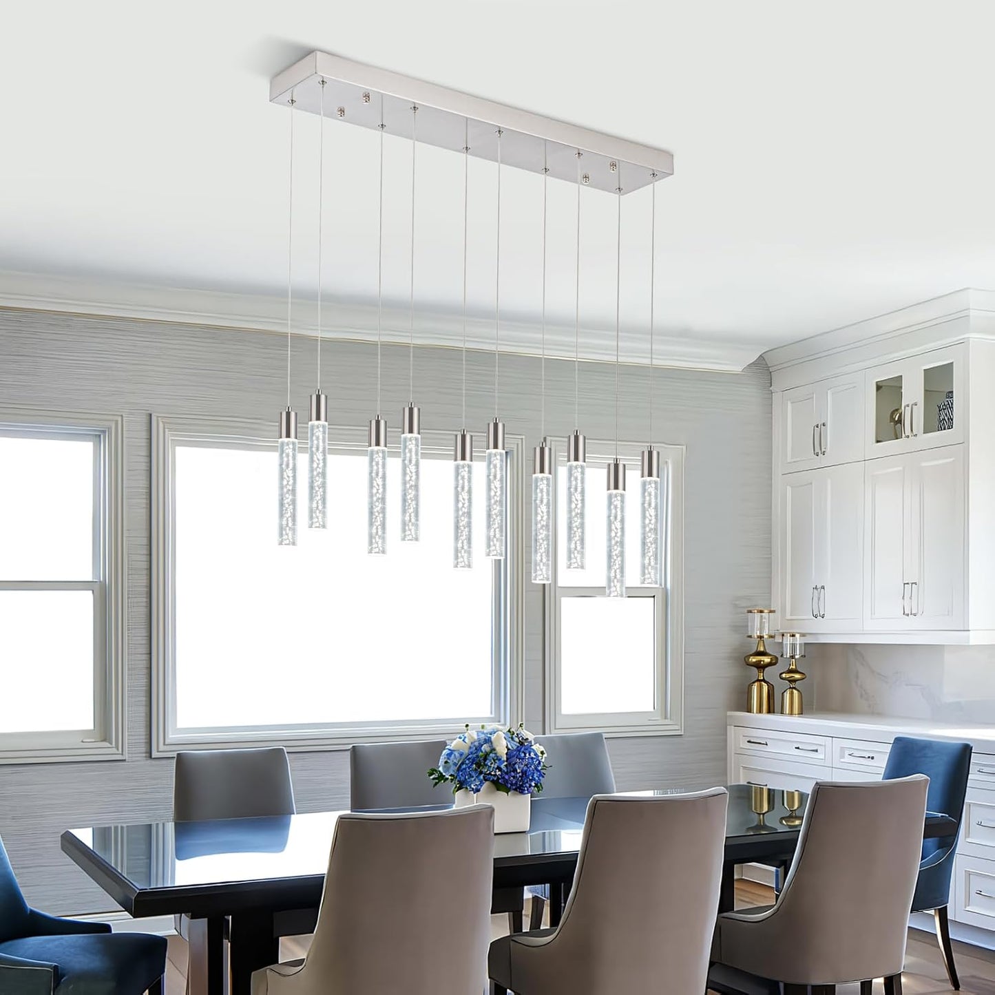 Modern 10-Light Pendant Chandelier – LED Kitchen Island Lighting, Dimmable Ceiling Fixture