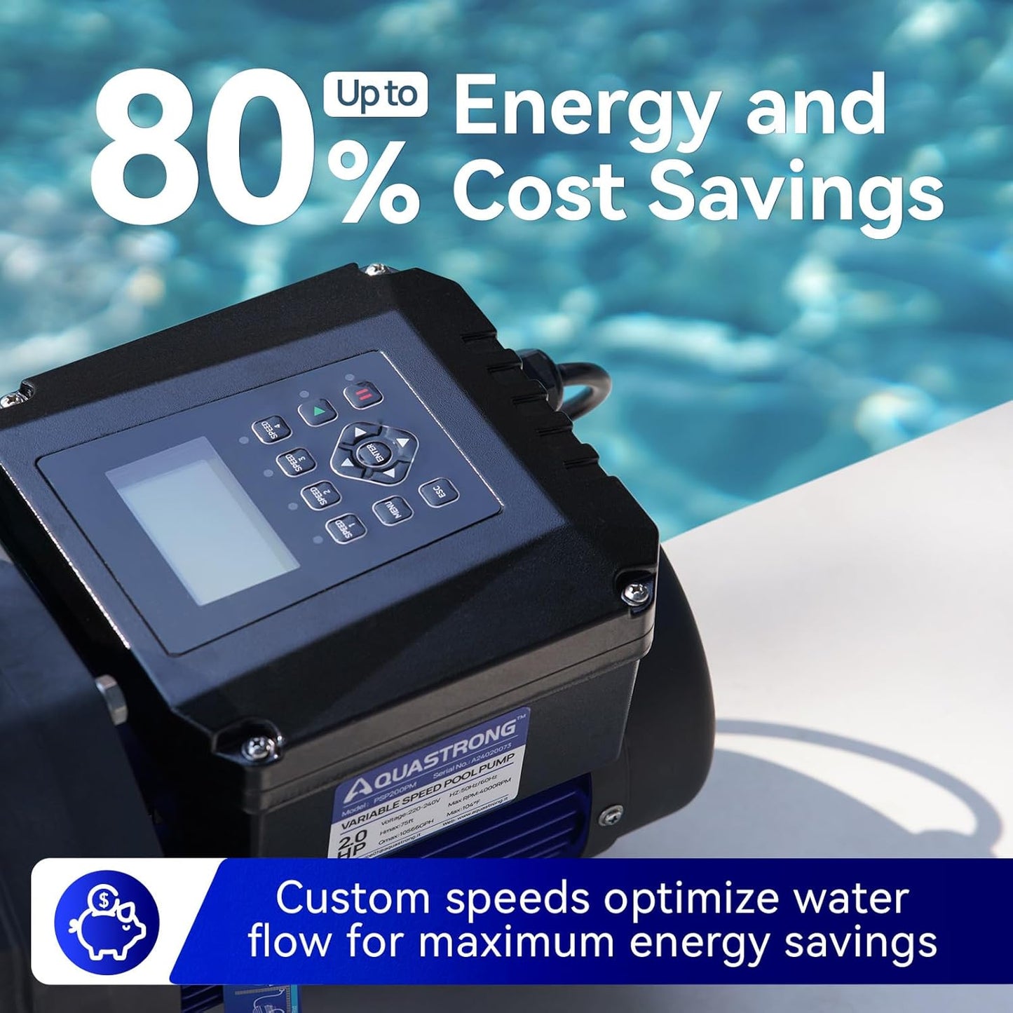 2 HP Variable Speed Pool Pump for In Ground Pool, 220V, Max10566GPH, High Flow, Energy Efficient, Powerful Self Primming Swimming Pool Pumps with