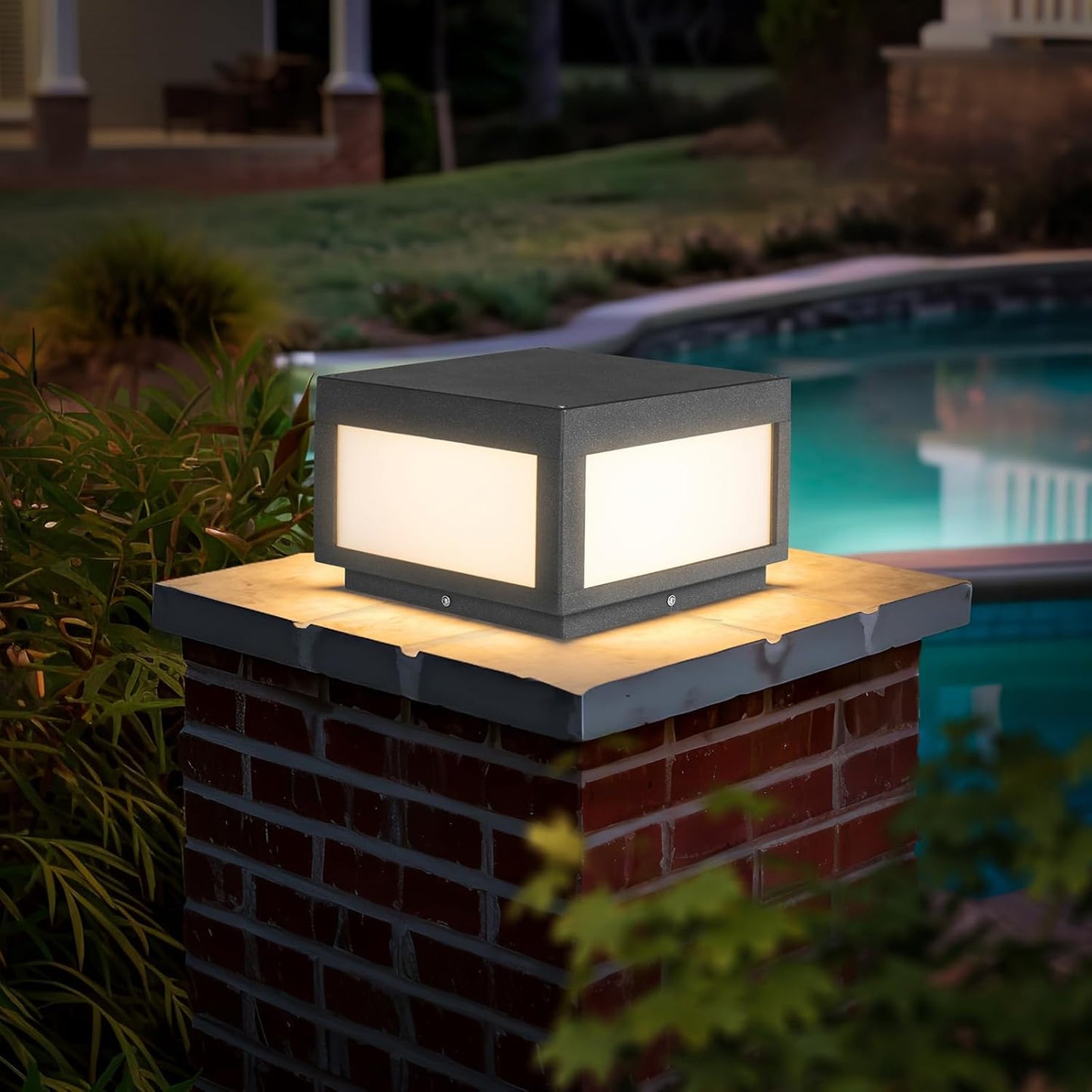 VZVI Modern Post Light, 9.84&#34; Pillar Lights Outdoor IP65 Waterproof Fence Cap Deck Lamp, 3000K Luxury LED Column Lights Hard Wired Landscape