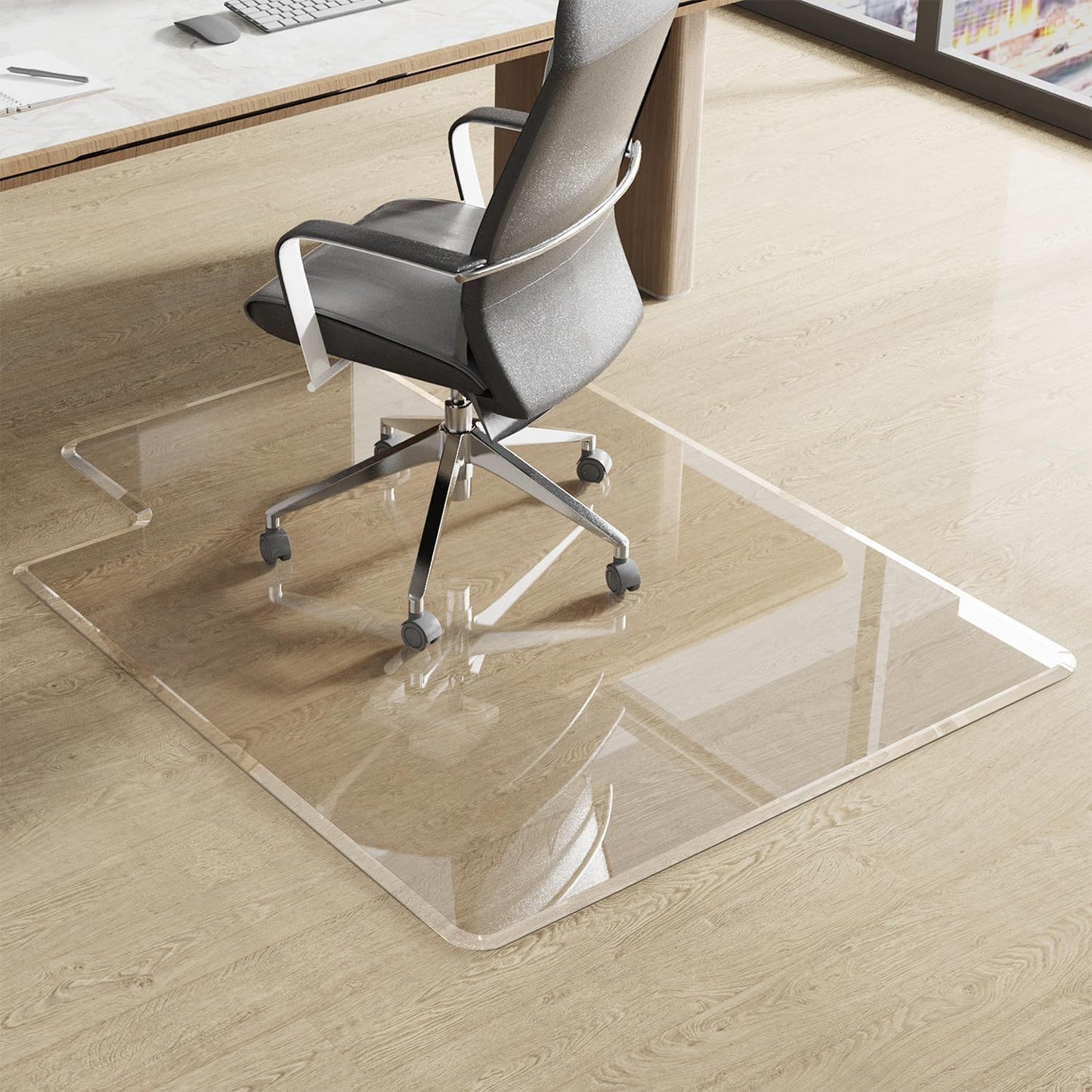 Beveled Edge Office Chair Mat with Lip for Carpet or Hardwood Floor, Crystal Clear 35" x 47" for a Smooth Glide and Easy Roll On/Off, Hard Heavy Duty and Non-Slip Desk Chair Mat