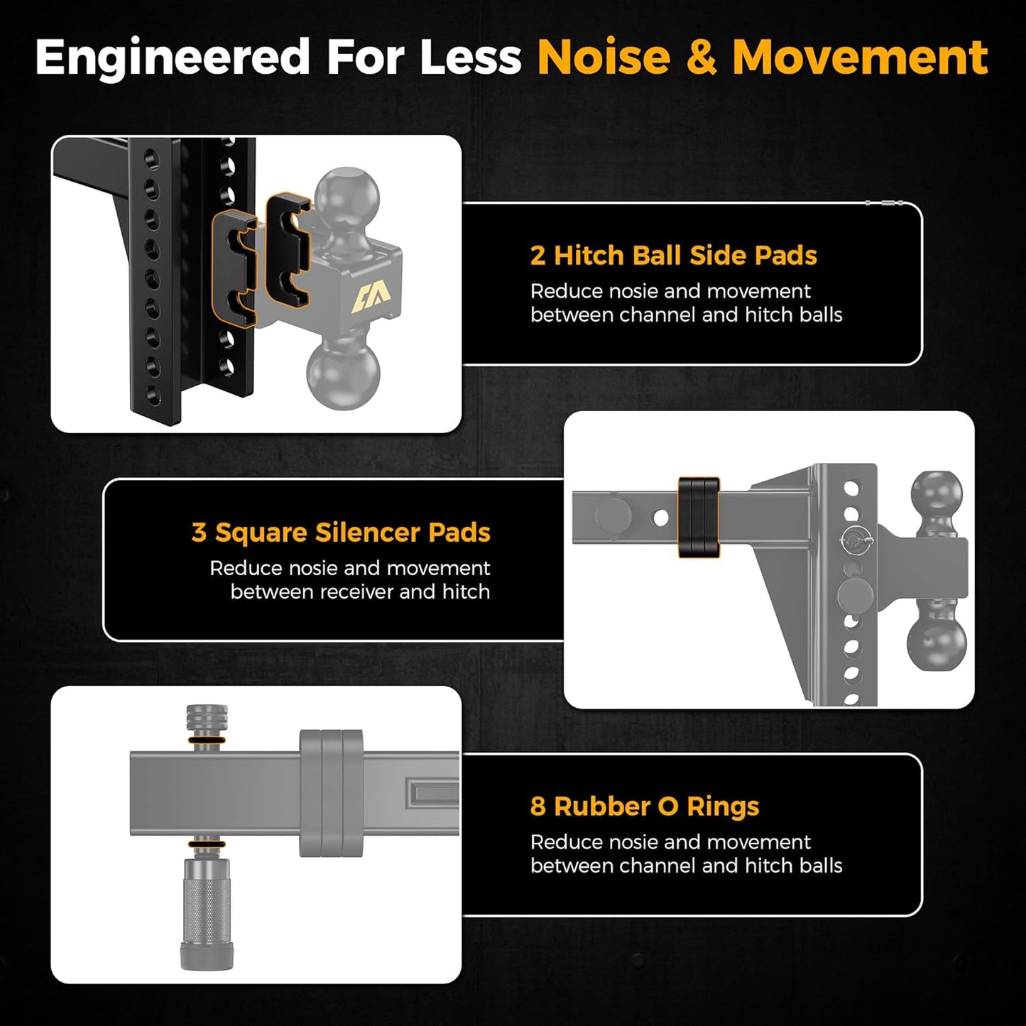 Adjustable Trailer Hitch, Tow Hitch with 2 inch Receiver, 6 inch Rise/Drop Hitch, 2" and 2-5/16" Ball Hitch, 20000 LBS GTW Truck Hitch with U-Shaped Alloy Steel Anti-Theft Pin, Black