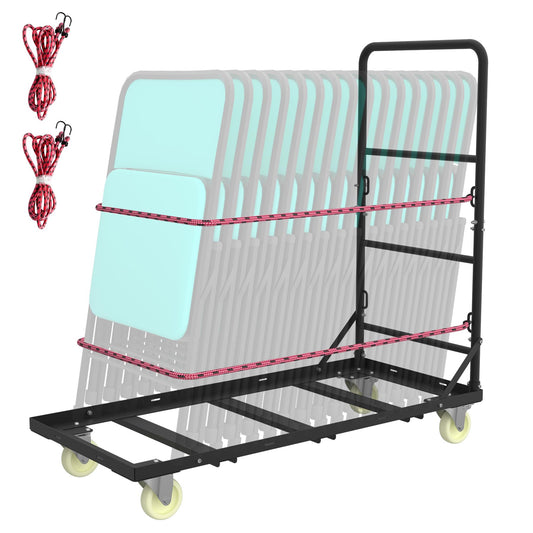 350 LBS Folding Chair Rack Cart with 4" PU Swivel Wheels | Heavy Duty Chair Storage Rack, 2PCS 59" Elastic Cords, Powder Coated Chair Cart for 25 Folding Chairs, 43.3"L x 19.7"W x 43"H