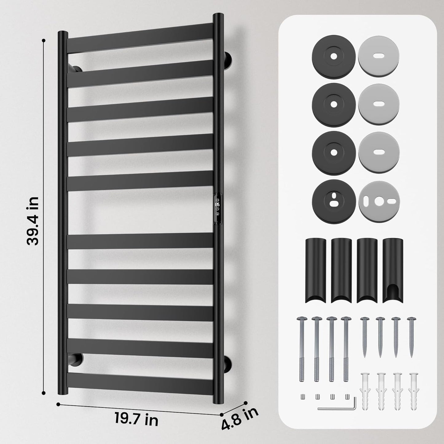 Electric Towel Warmer Rack, 10-Bar Stainless Steel Heated Tower Rack with Built-in Timer, Wall Mounted, Plug-in/Hardwired, Black