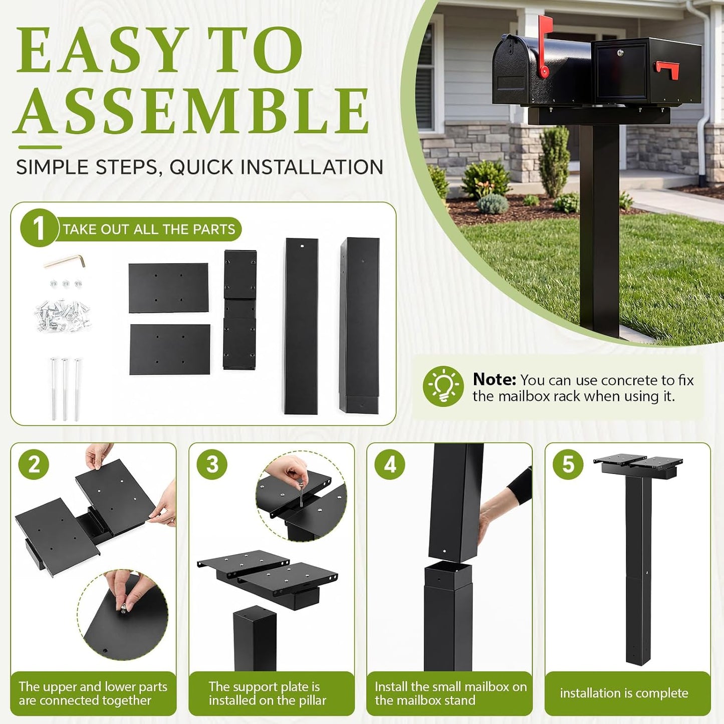 Colingmill Double Mailbox Post for Outside, 43 x 3.9 x 3.9 Inch Galvanized Steel Heavy Duty Post for 2 Mailboxes, Weather-Resistant and Mountable Black Stand for Homes(Mailbox Not Included)