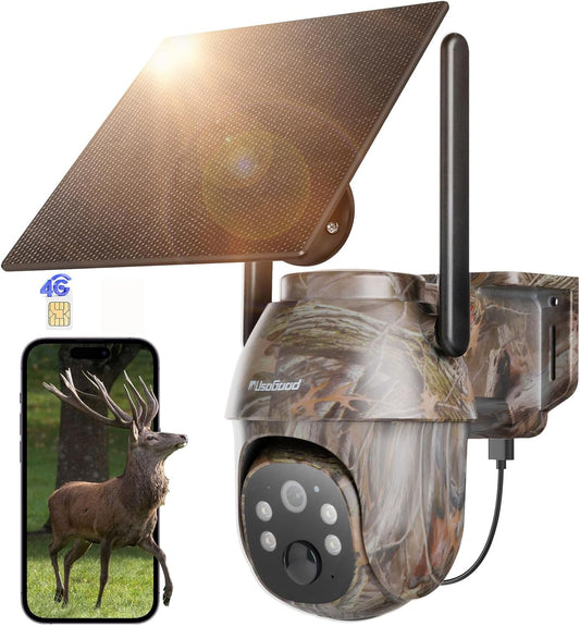 4G LTE Solar Cellular Trail Cameras with Night Vision Motion Activated IP66 Waterproof, 2K Game Camera Sends Picture to Cell Phone, 360 Live Feed