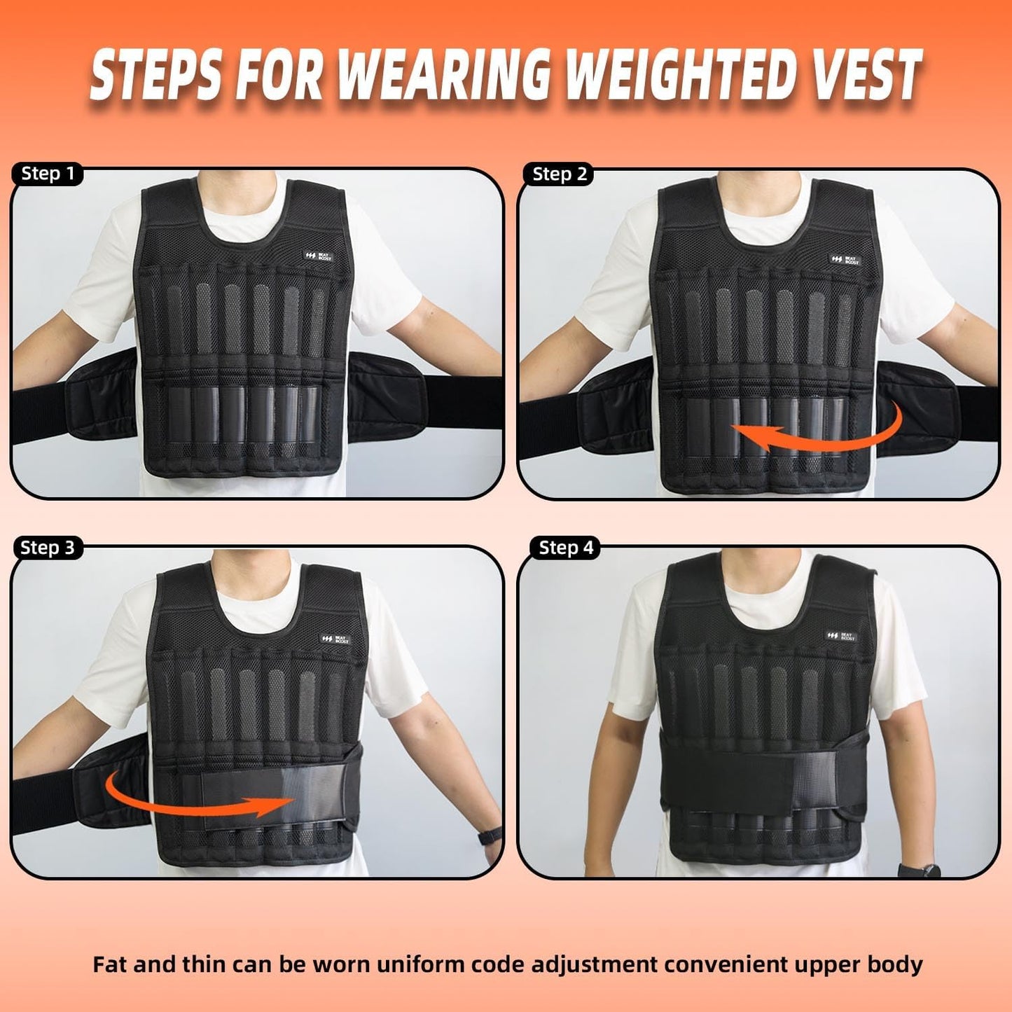 Weighted Vest for Men Women BeatBoost Adjustable Weighted Vest with Steel Plates Weights for Walking Strength Training Running Workout (44LB Set)