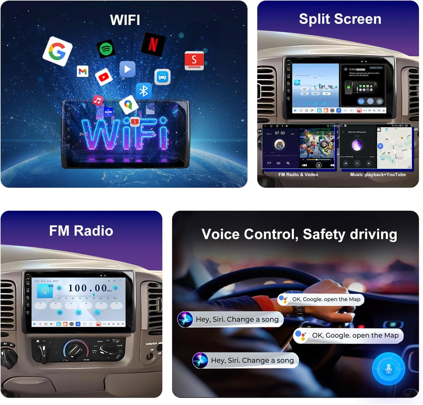 QLED Radio for Ford F150 1999 2000 2001 2002 2003 Upgrade,Touch Screen Stereo Replacement,Wireless carplay Android auto,Free Camera