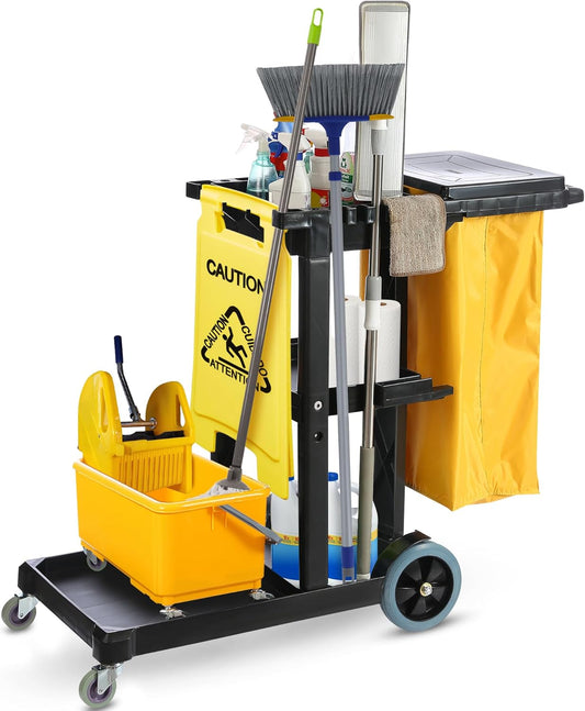 Houseables Cleaning Cart, Janitorial Cart, Cleaning Carts on Wheels, Commercial Housekeeping Cart, Janitor Cart, Rolling Cle