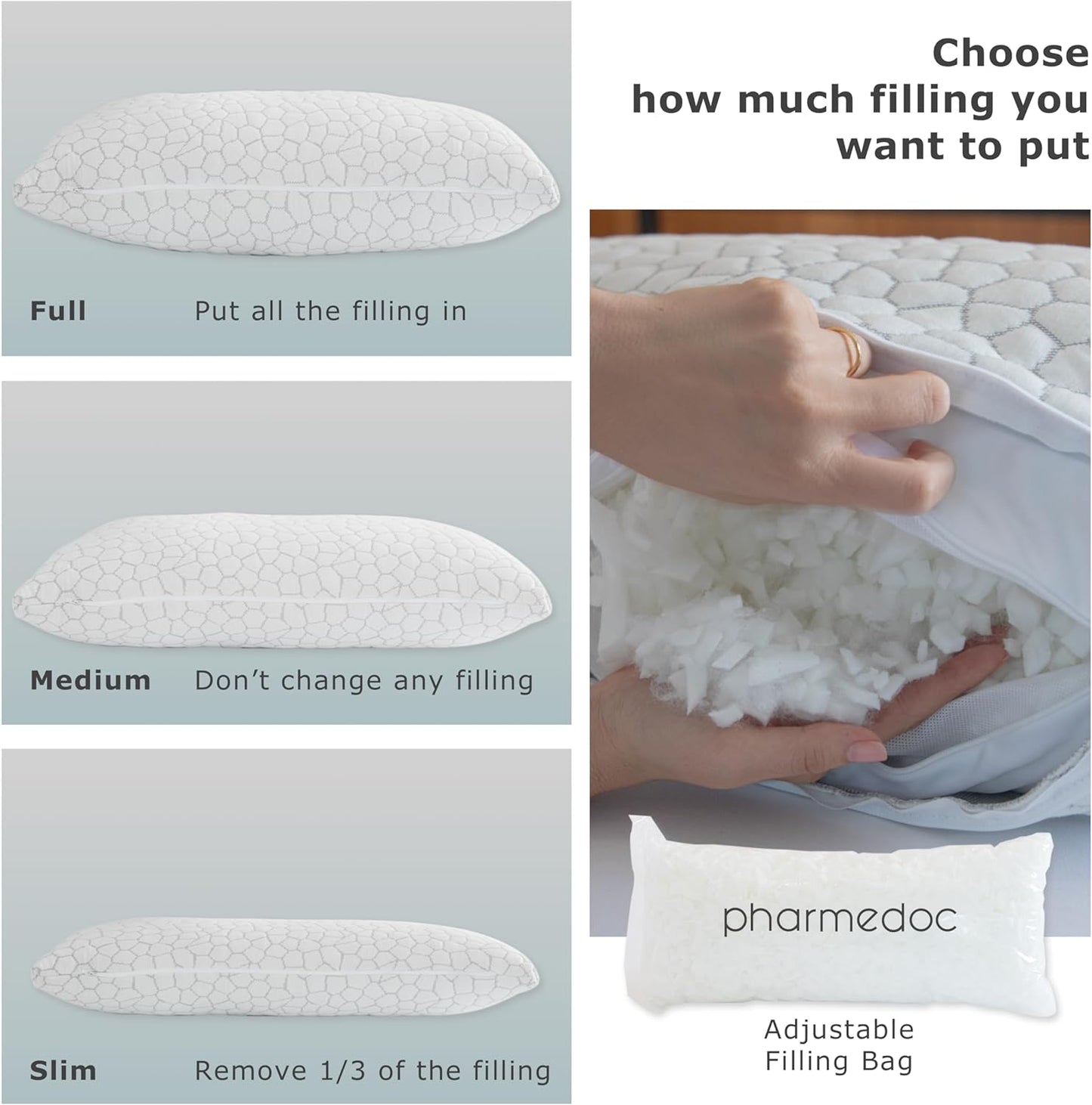 Pharmedoc Memory Foam Pillows - Side Sleeper Pillow - Curved Pillow - Arched - Neck Pillow for Pain Relief - Queen Bed Pillow 2 Pack - Adjustable