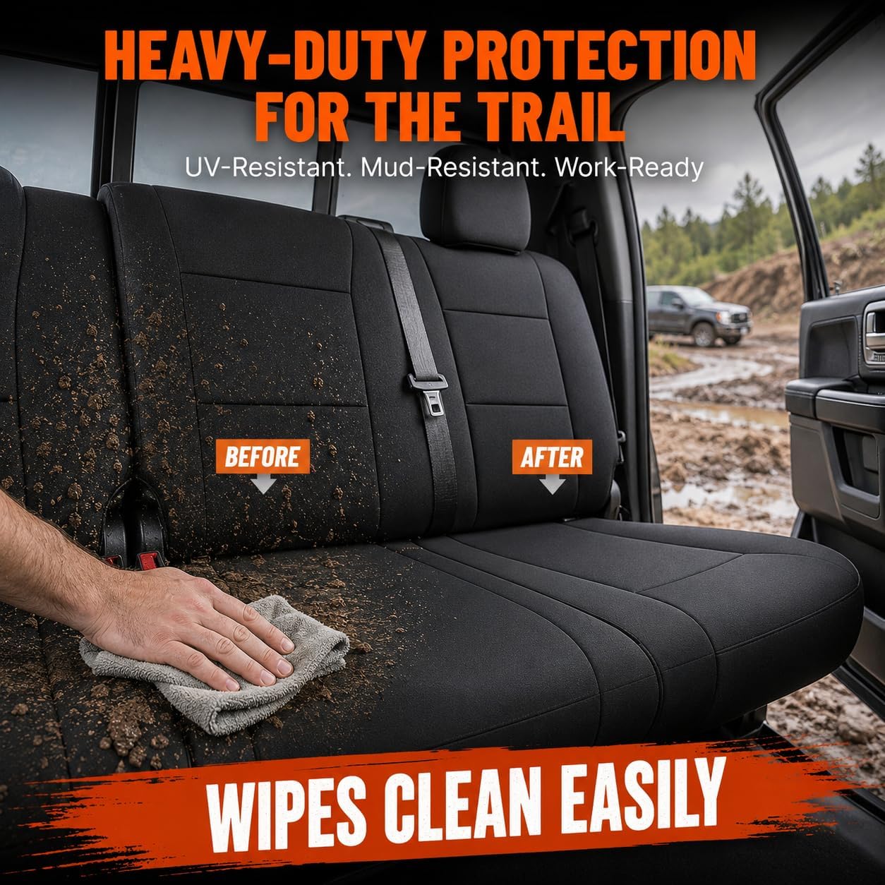 Pigenius Neoprene Front Seat Covers for Ford F-150 F-250 F-350 | Front row only, no rear seat or console cover, fits F-150 2015-2026, Lightning 2022-2026, F-250/F-350 2017-2026