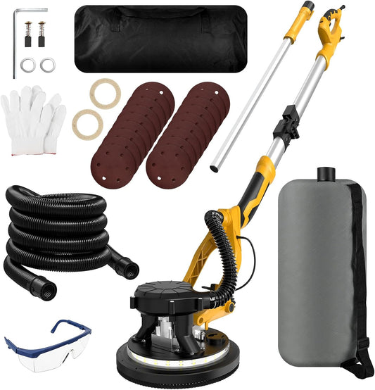 1250W Drywall Sander, 11.5A Electric Drywall Sander with Vacuum Dust Collection, 5 Variable Speed 800-1800RPM, Popcorn Ceiling