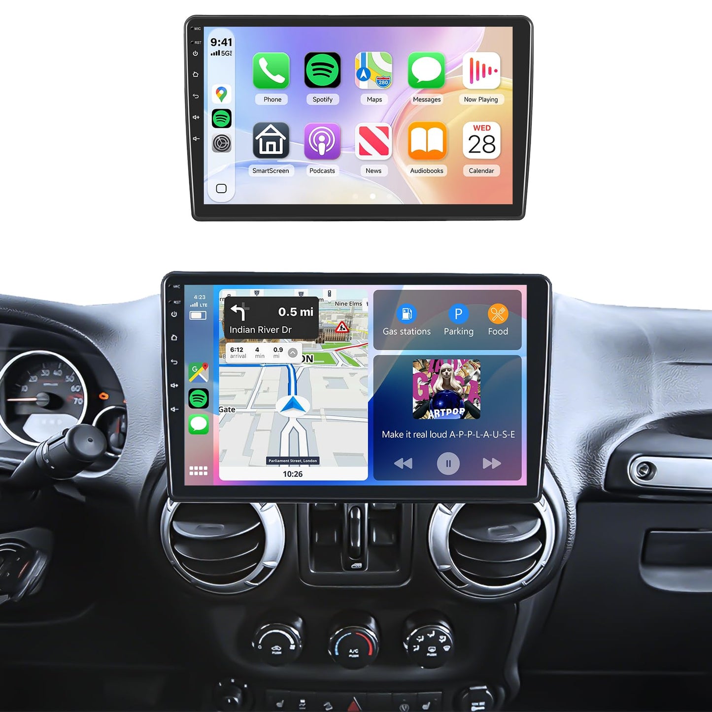 5Ghz WiFi Car Stereo Radio for Jeep Wrangler 2007-2016/Dodge Ram 2009–2012/chrysler Support Wireless Carplay Android Auto 9'' HD Screen with Android 15 GPS EQ Backup Camera FM/RDS Radio SWC 2G+64G
