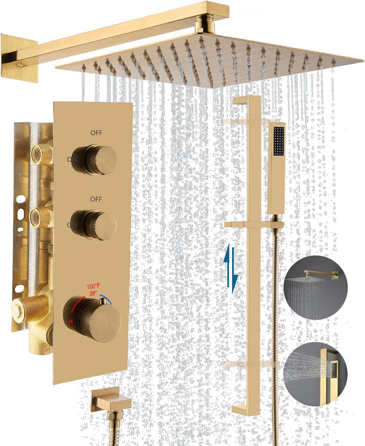 Slide Bar Shower System, Anti-Scald Thermostatic Shower System, Luxury Shower System with Rain Shower and Handheld Spray, Brushed Nickel Wall Mount