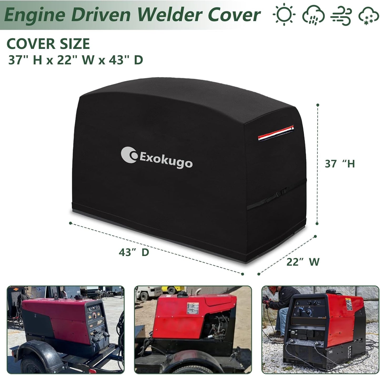 Waterproof Engine Welder Generator Cover for Ranger GXT Series Welder,Engine Driven Welder Cover with Plush Linner,All Weather Protection, Black