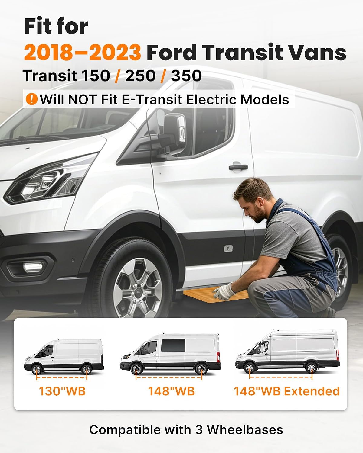 MELIPRON Running Board Fits for Ford Transit 150, 250, 350 Aluminum Rear Side Steps for Van No-Drilling Required