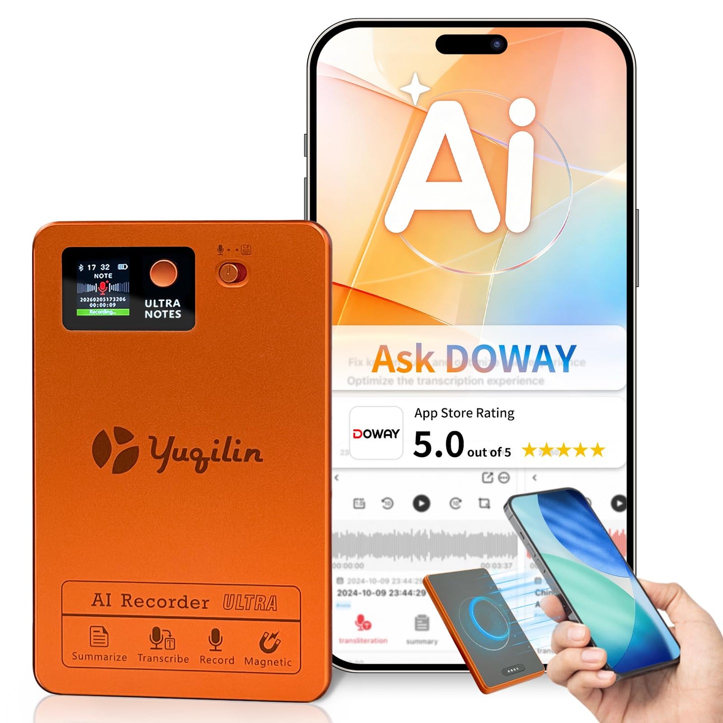 Ai Note Taker, Ai Voice Recorder Pocket Ai Note Taking Device Voice to Text Recorder Ai Recorder Notetaker 152 Languages 64gb Transcribe, Summarize & Text Translation One-Step Magnetic Attachment