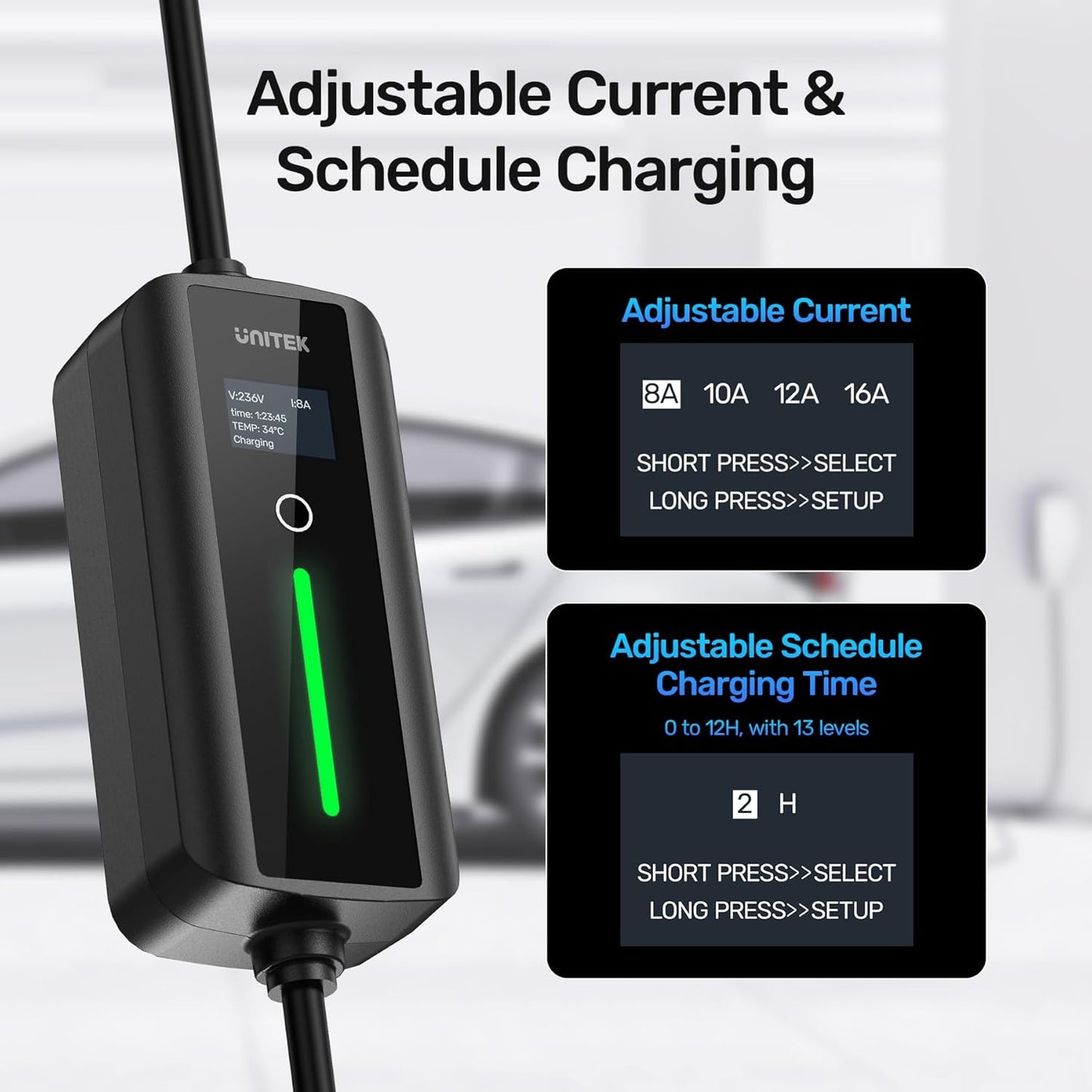 Unitek Level 1 & 2 Tesla Wall Charger - Portable EV Charger for All Tesla, 16Amp 3.5KW 240V Mobile Charger Connector for Tesla, EV Charging Station