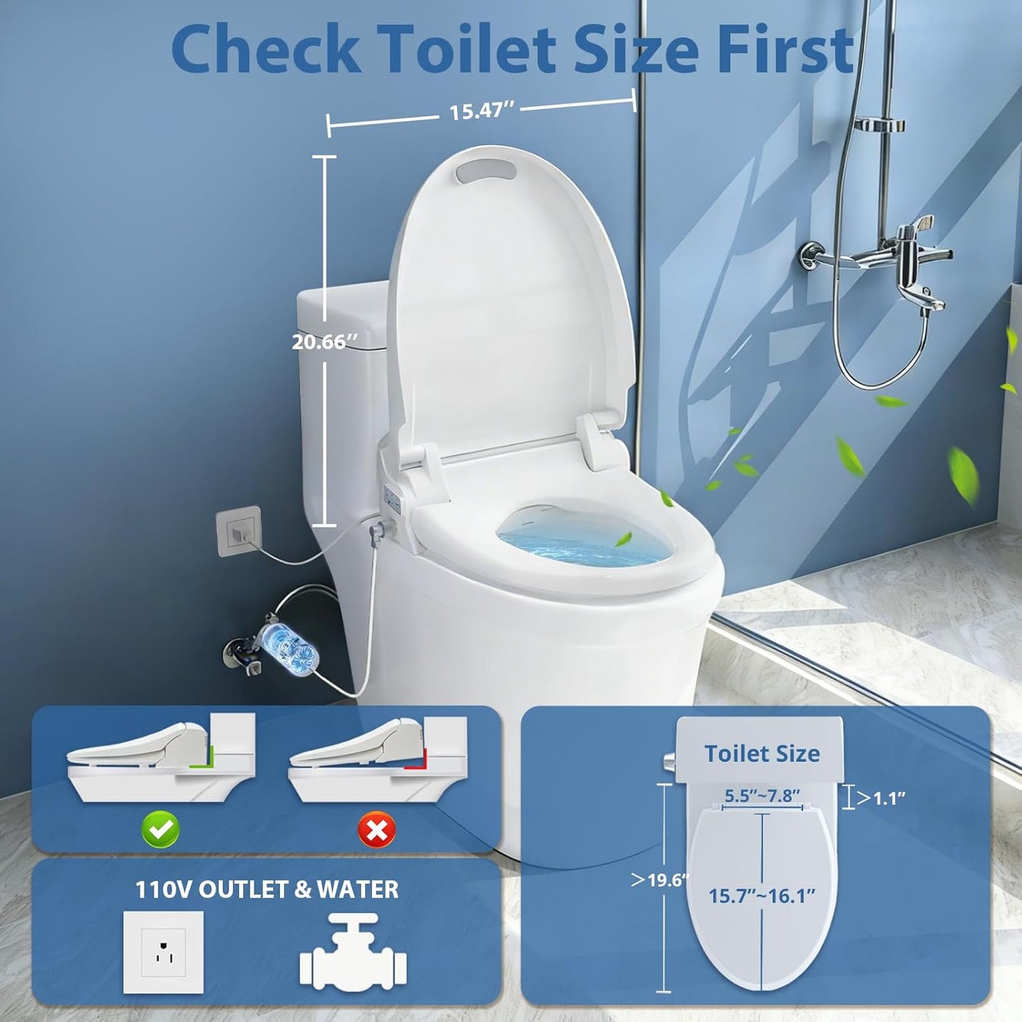 R FLORY Electric Bidet Toilet Seat Elongated Heated Toilet Seat with Bidet Slow Close Lid, Remote Control, Air Pump Flushing, Adjustable Self-Clean Nozzle, Instant Warm Water, Air Dryer, Night Light White