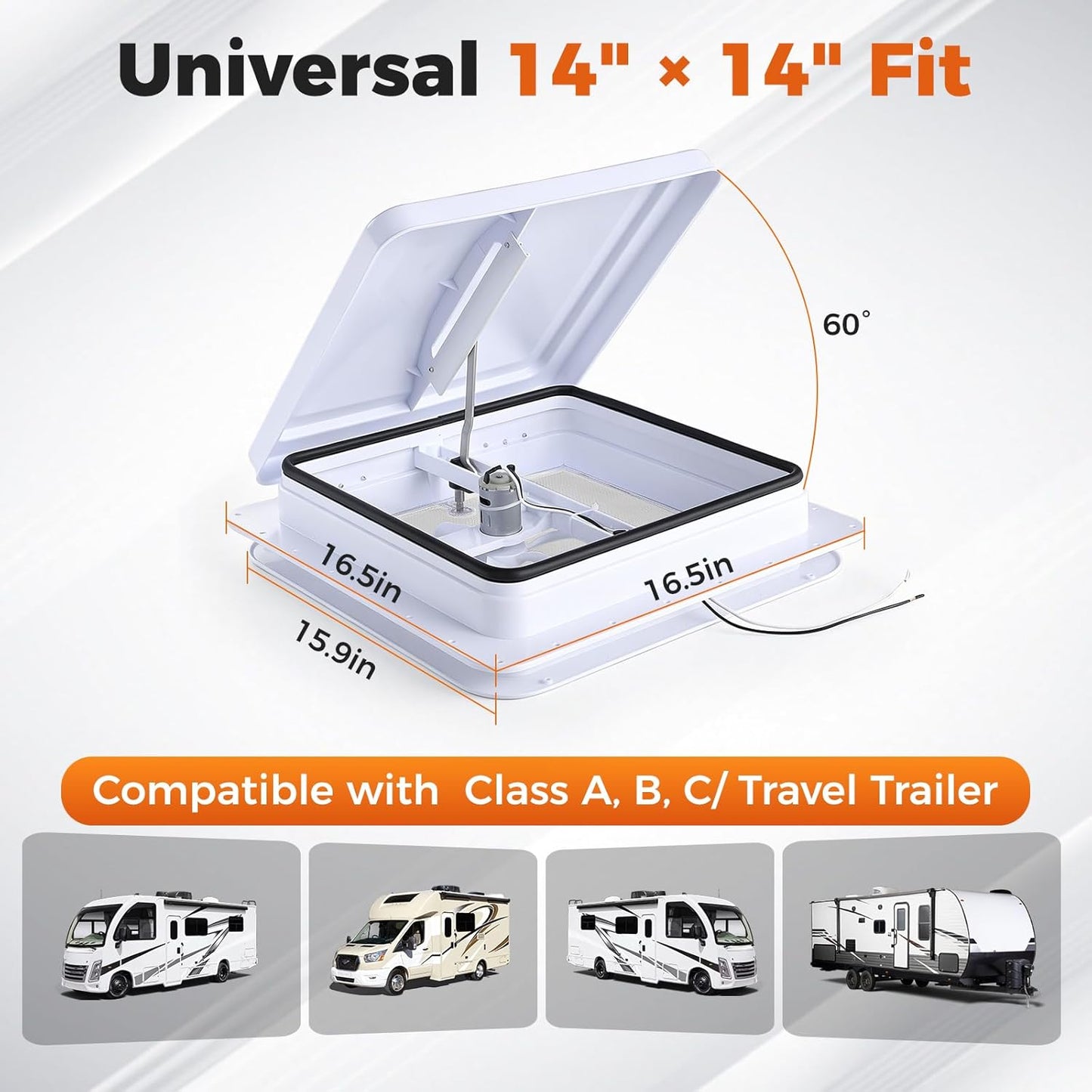 14" RV Roof Vent Fan with 12V Reversible Motor, 4-Speed Quiet Exhaust Fan, 12 Inch Blades Universal Fit for Camper, Travel Trailer, Motorhome & Caravan