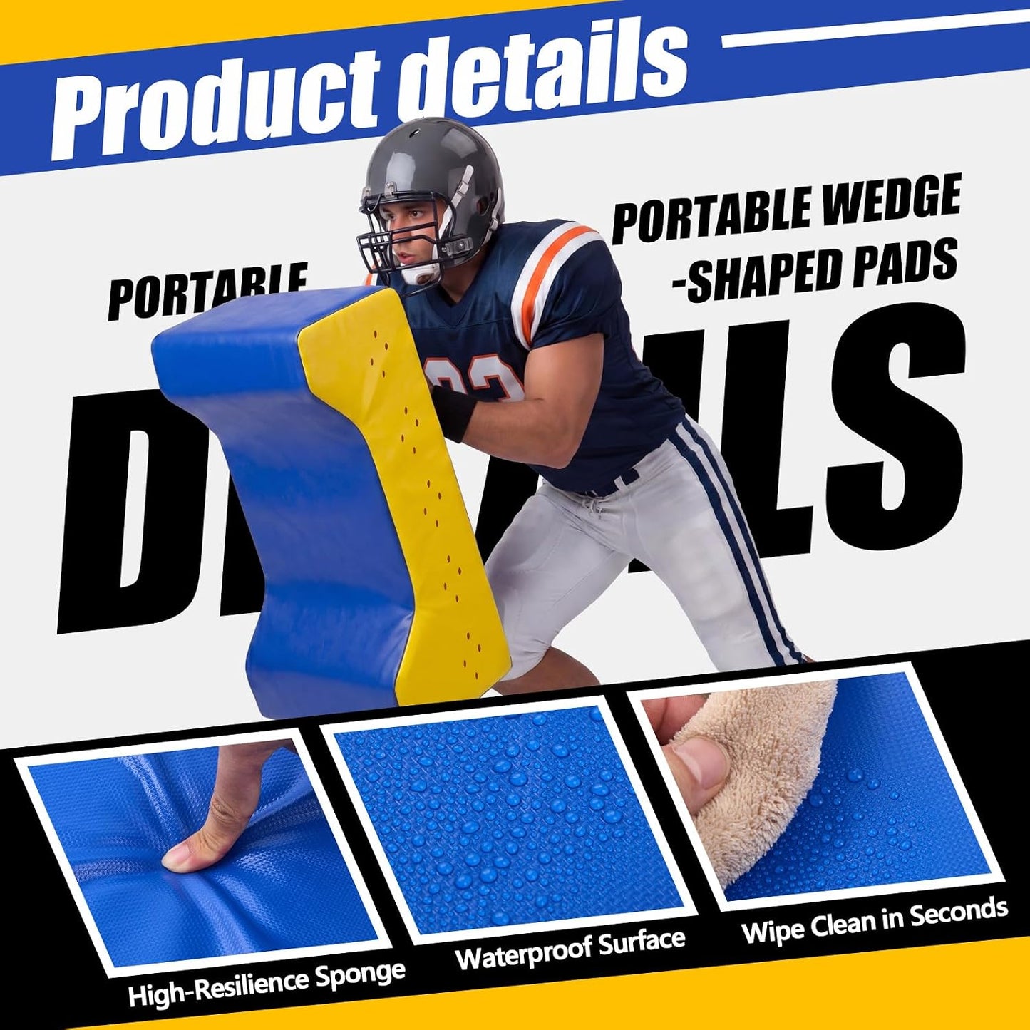 Tinideya Wedge Football Blocking Pad with Handles Denser Softer Foam Sport Tackle Shield Portable Rugby and Football Training Equipment for Blocking, Bumping and Contact Drills, 32 x 16 x 9 in