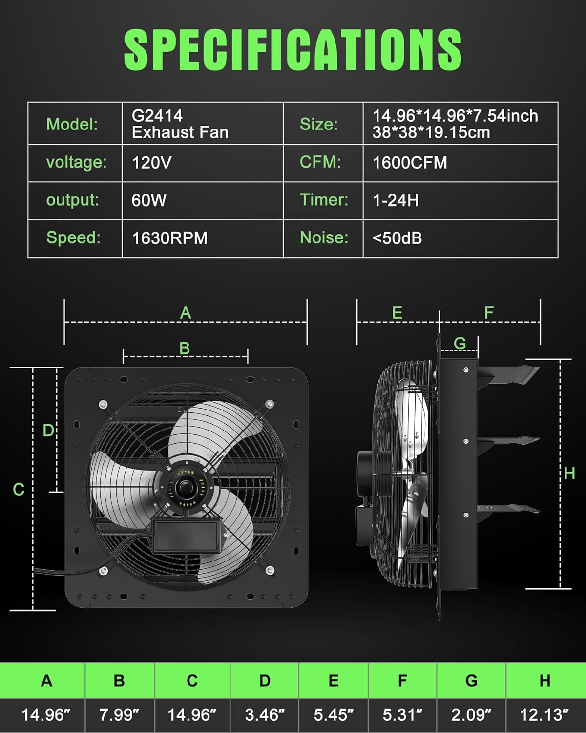 Exhaust Fan 12' With App Remote Control, Wifi Attic Fan, Smart Shutter Bathroom Exhaust Fan, High Speed Wall Mou